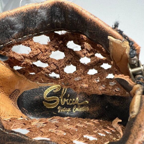 Sbicca Women's Size 7 Brown Woven Leather Front Zip Block Heeled Ankle Booties - Picture 10 of 11